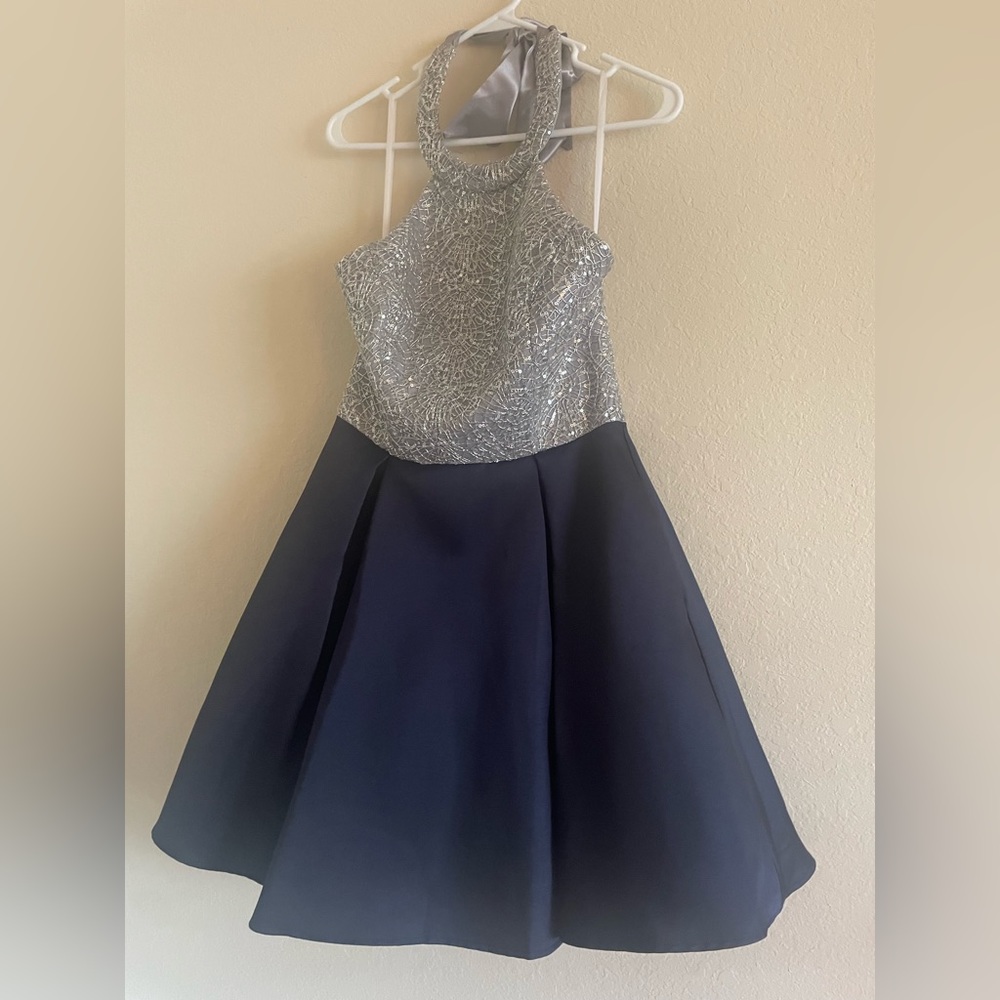 navy and silver homecoming dress